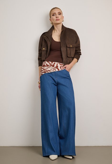 Suede cropped jacket with high neck