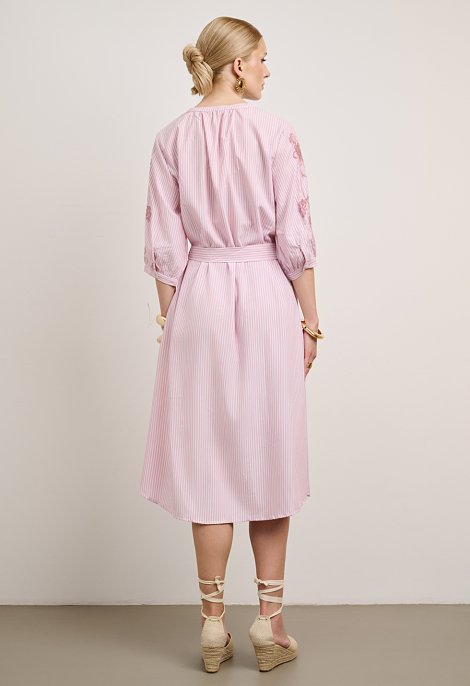 Striped dress with embroidery and belt