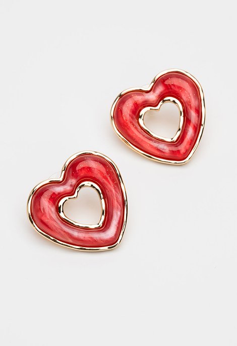 Red heart earrings with gold outline