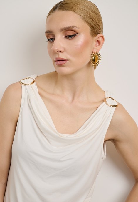 Sleeveless draped top with metallic details