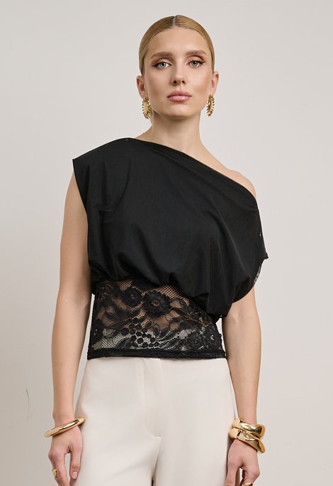 Asymmetric top with lace trim
