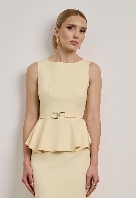 Midi φόρεμα με peplum και ζώνη στη μέση