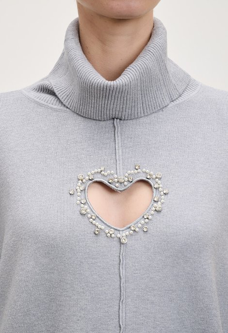 Turtleneck with a heart-shaped opening and rhinestone details