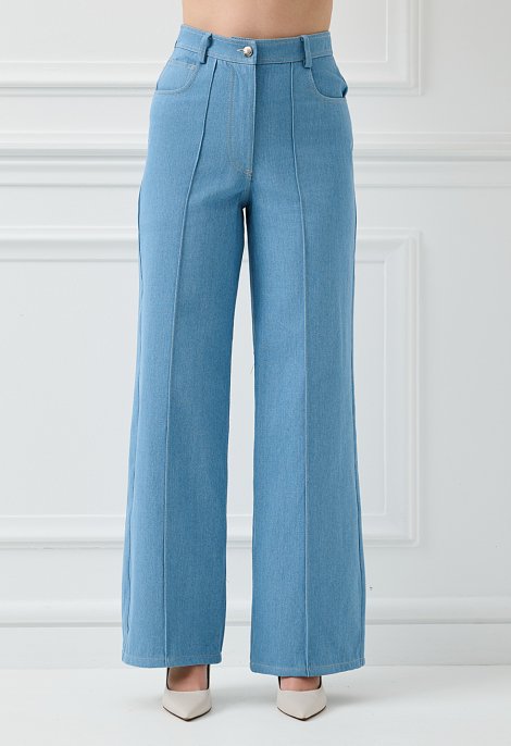 High-waisted wide-leg denim pants