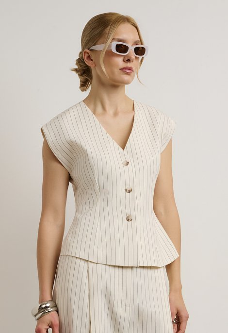 Striped Set with Top and High-Waisted Trousers