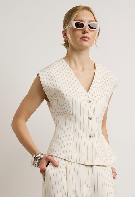 Striped Set with Top and High-Waisted Trousers