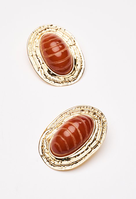 Earrings with textured surface and resin stone