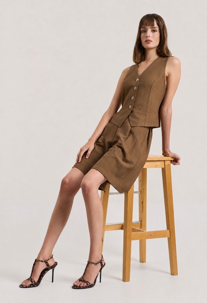 Pleated bermuda shorts with an elastic waistband
