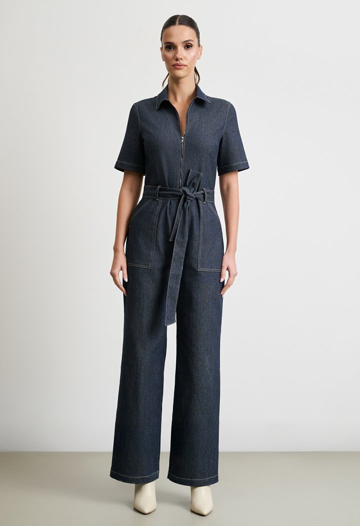 Denim jumpsuit with belt