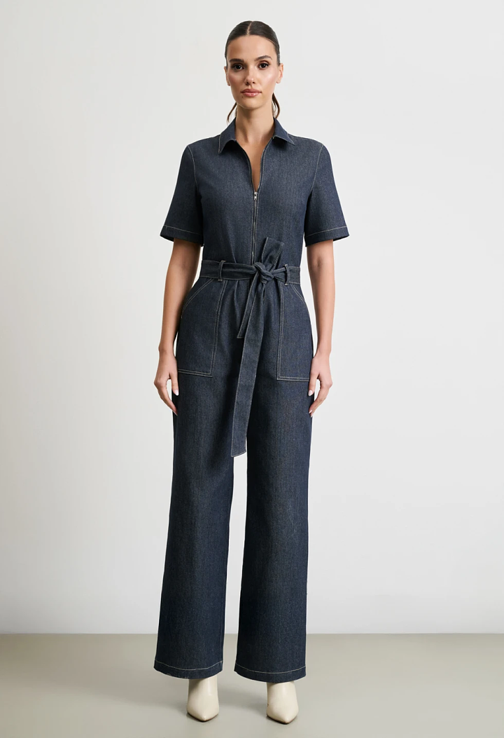Denim jumpsuit with belt