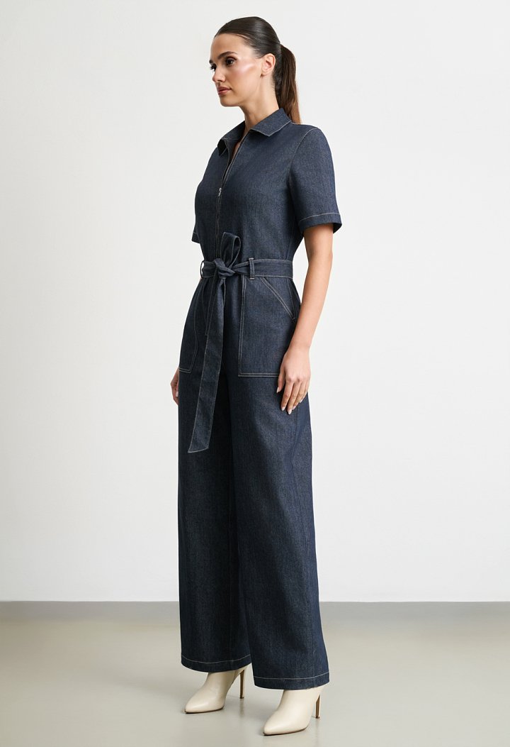 Denim jumpsuit with belt