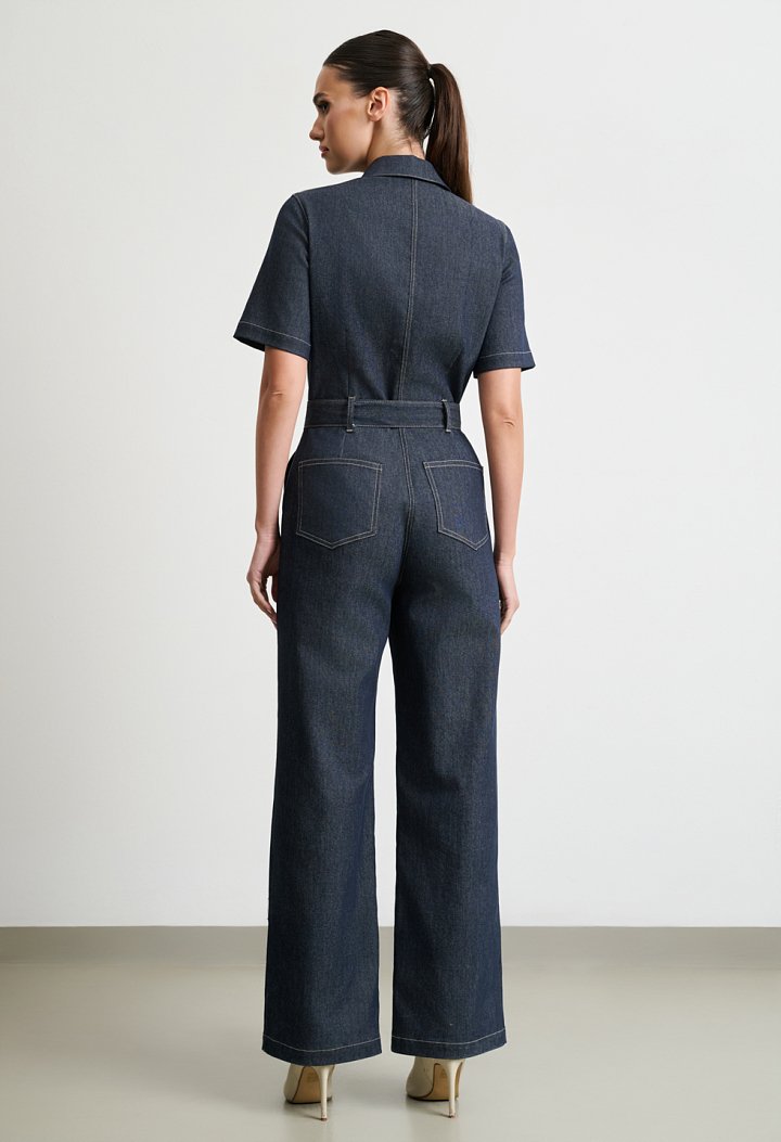 Denim jumpsuit with belt