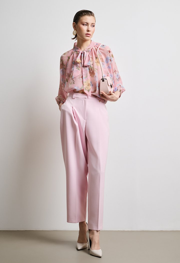 High-waisted fabric trousers with pleats