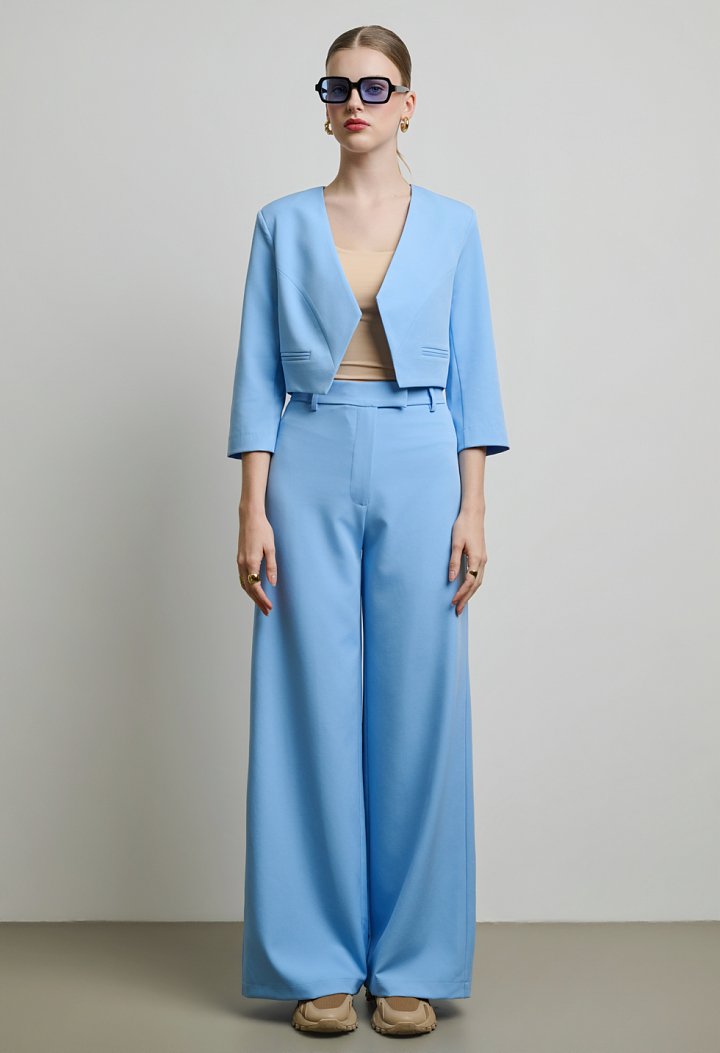 High-waisted wide-leg trousers