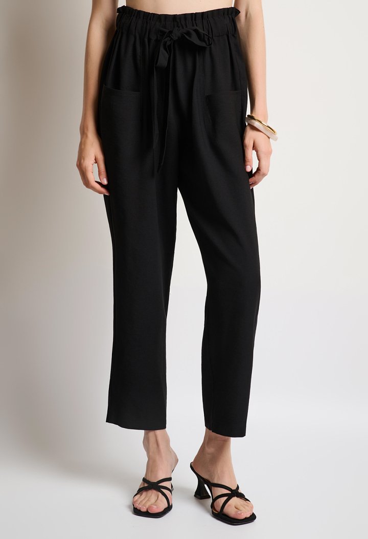 Pants with elastic waistband and belt