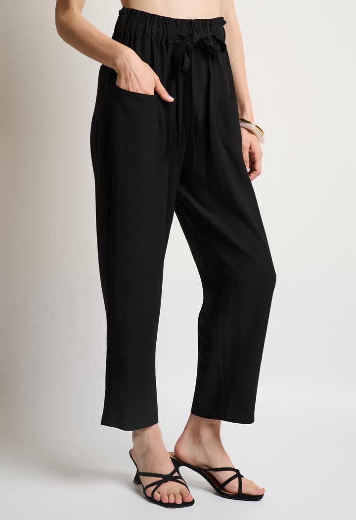 Pants with elastic waistband and belt