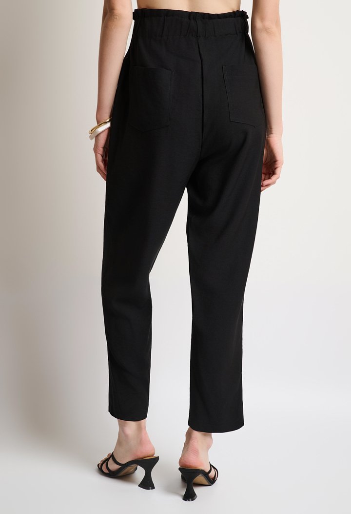 Pants with elastic waistband and belt