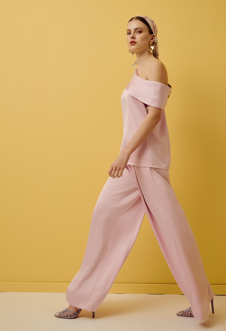 High-waisted wide-leg trousers