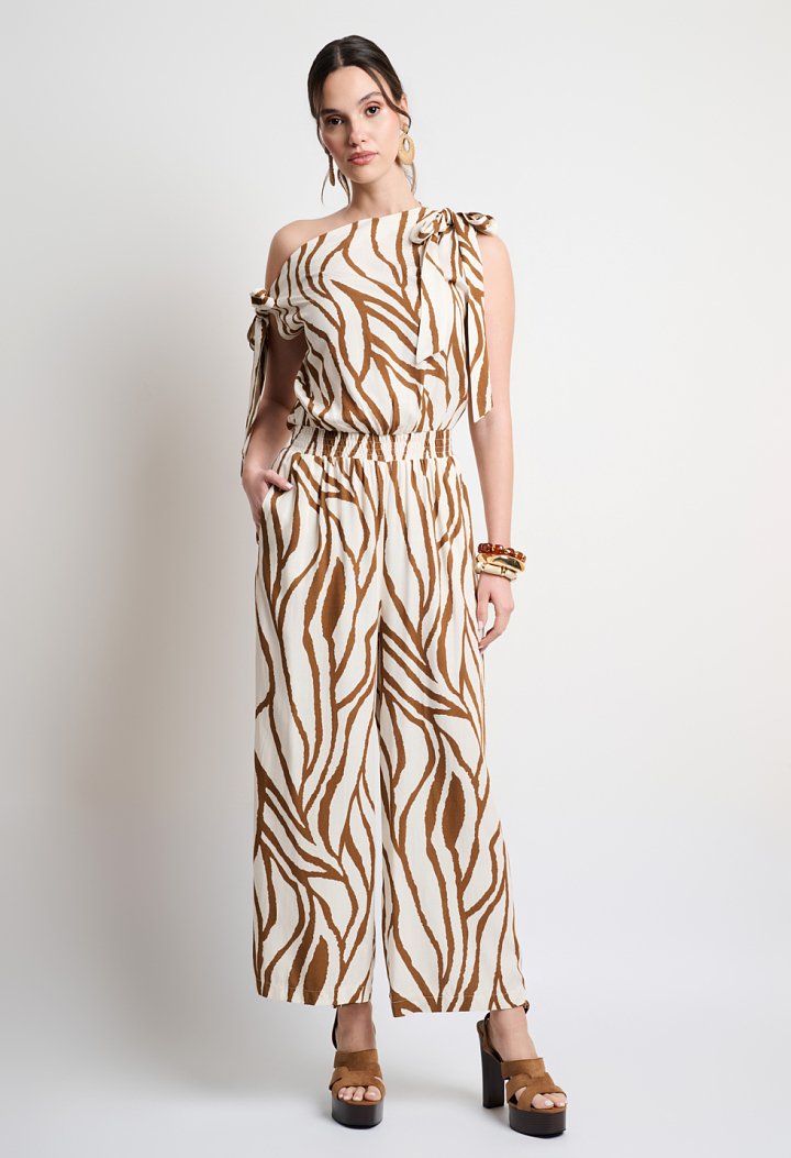 Ολόσωμη φόρμα zebra print με δέσιμο στους ώμους