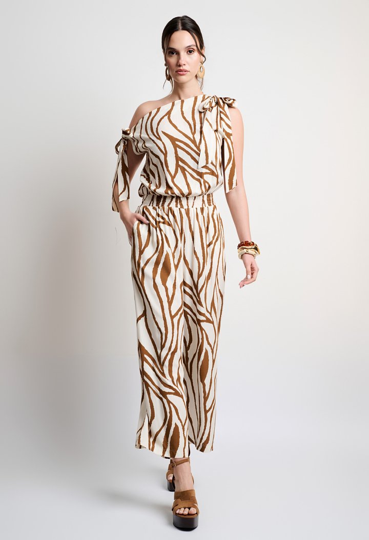 Ολόσωμη φόρμα zebra print με δέσιμο στους ώμους