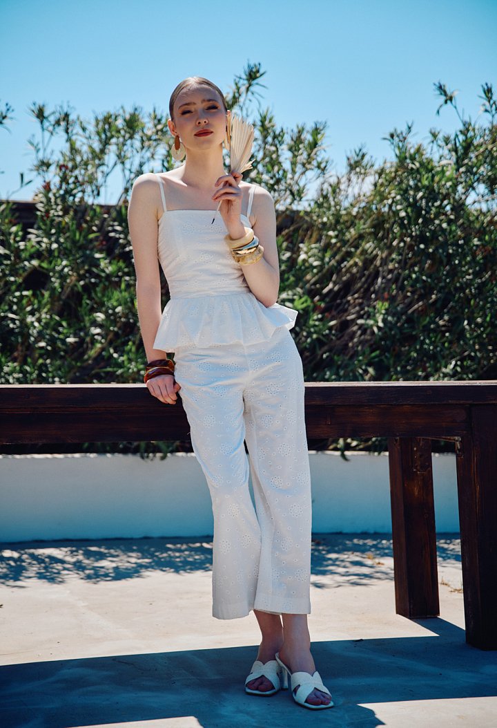 Broderie παντελόνα culotte ψηλόμεση