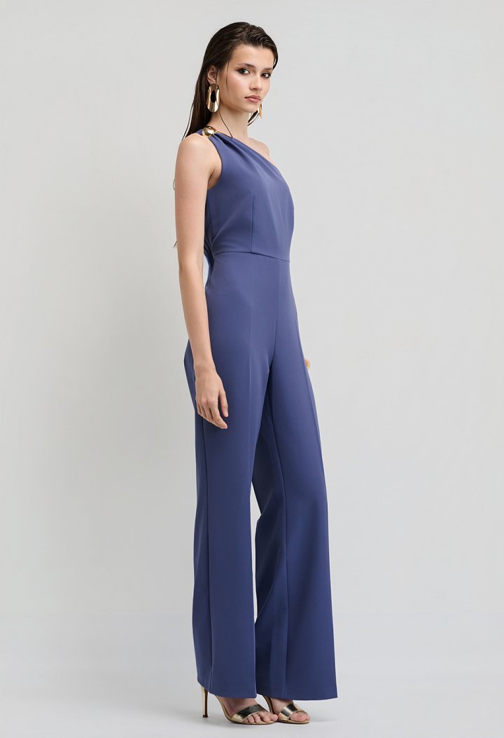 Ολόσωμη φόρμα one shoulder με μεταλλική αγκράφα