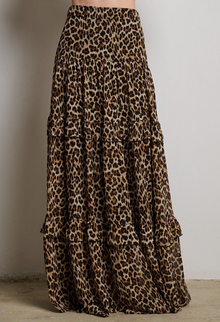 Maxi animal print skirt with ruffles