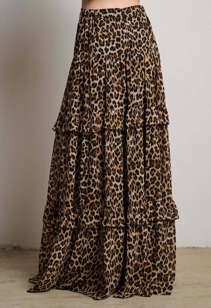 Maxi animal print skirt with ruffles