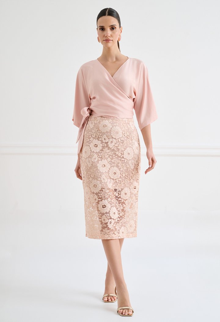Midi lace pencil skirt
