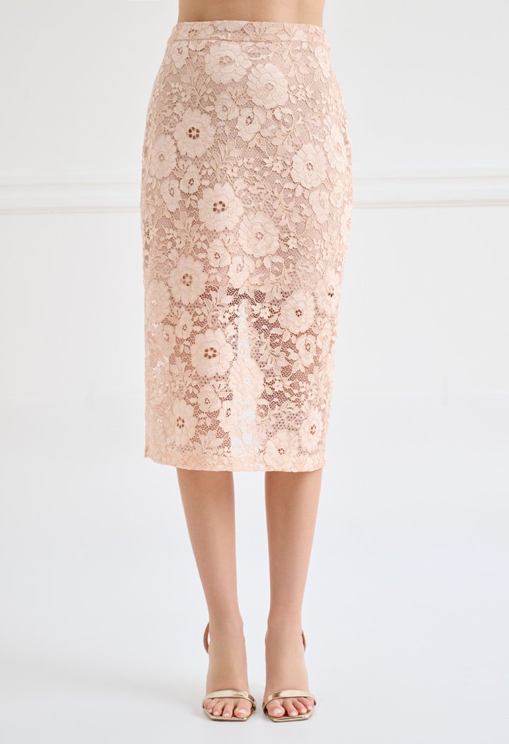 Midi lace pencil skirt