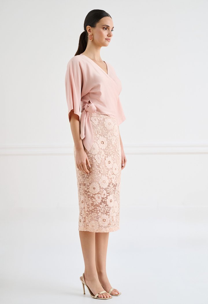 Midi lace pencil skirt