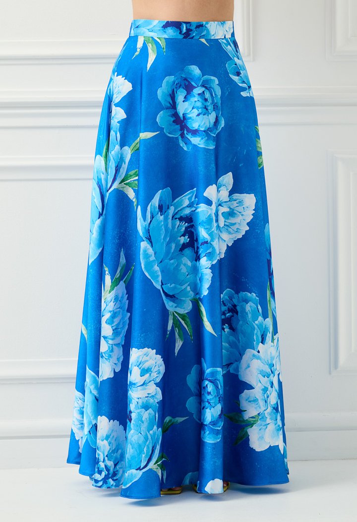 Long blue floral skirt