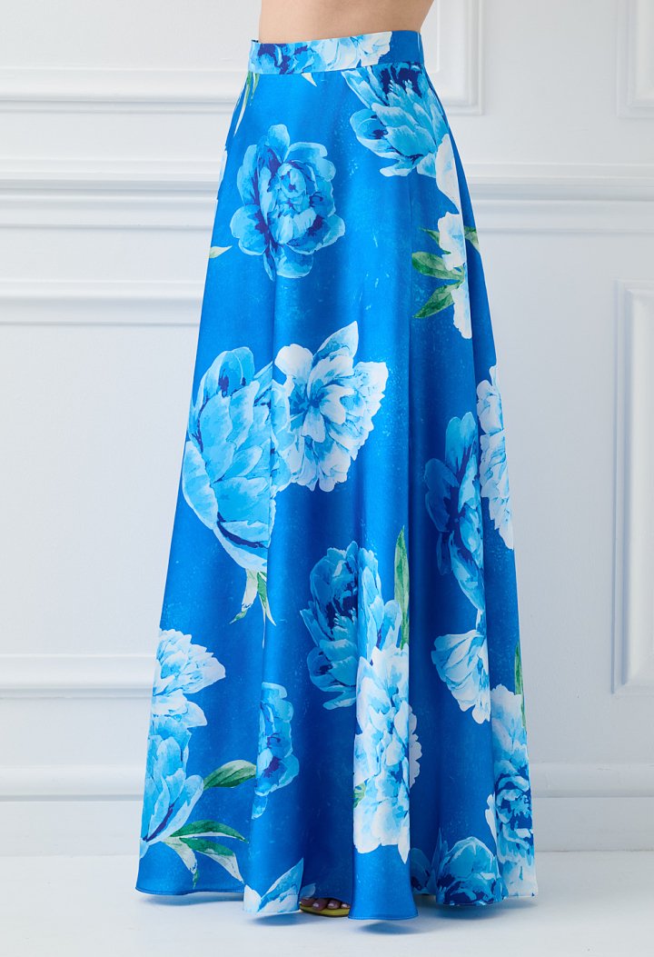 Long blue floral skirt