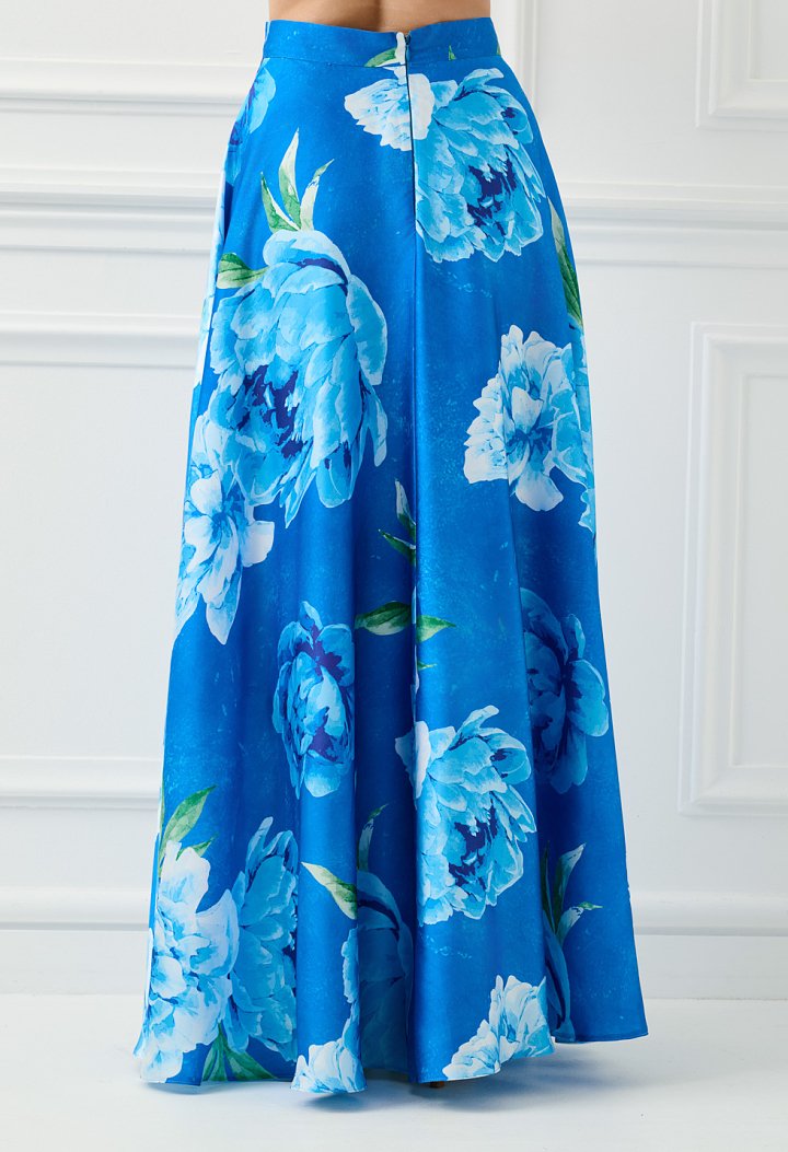 Long blue floral skirt