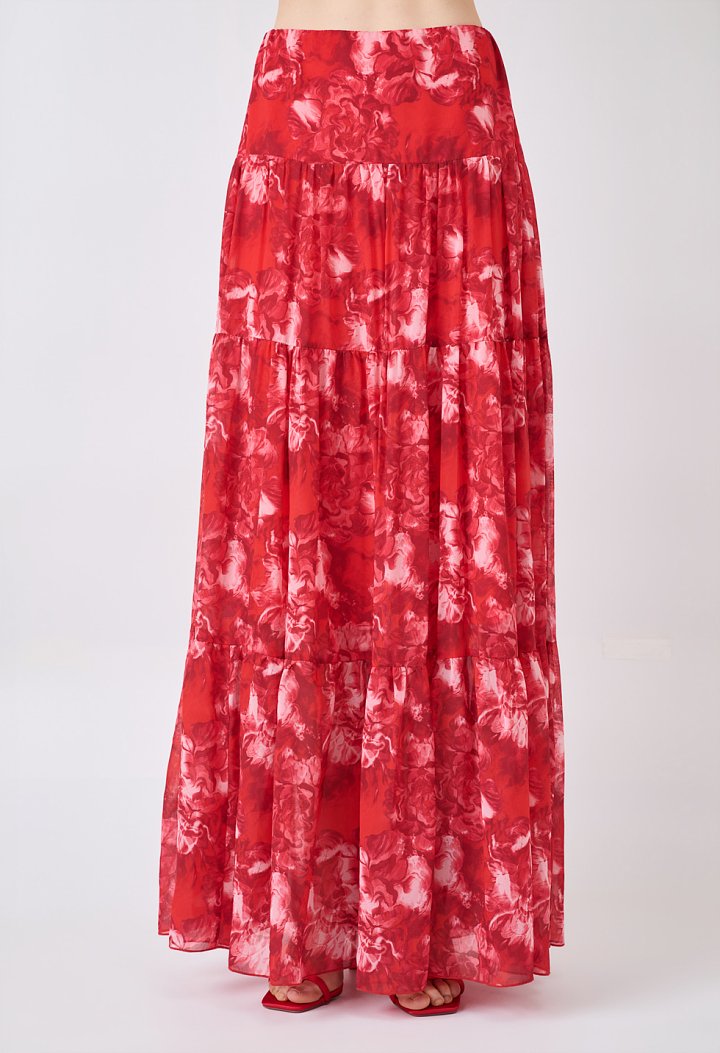 Maxi skirt with print and ruffles