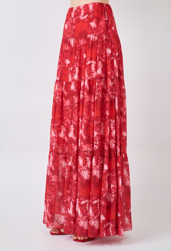 Maxi skirt with print and ruffles