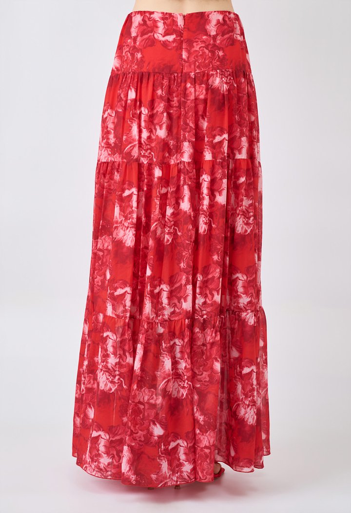 Maxi skirt with print and ruffles