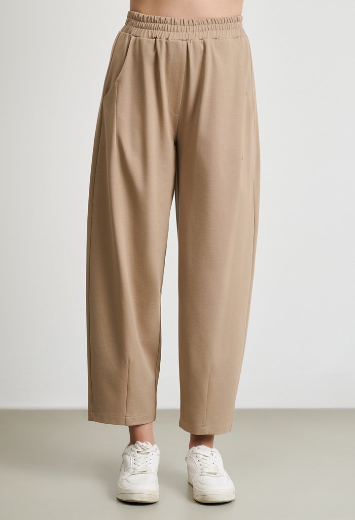 Tie-front blouse and barrel-leg trousers set