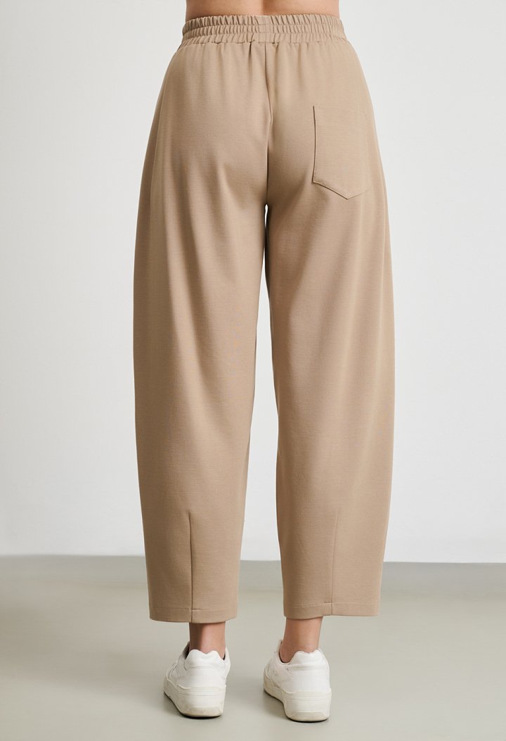 Tie-front blouse and barrel-leg trousers set