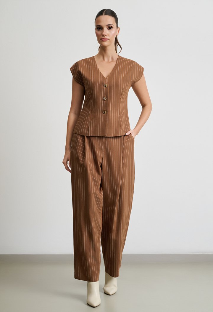 Striped Set with Top and High-Waisted Trousers