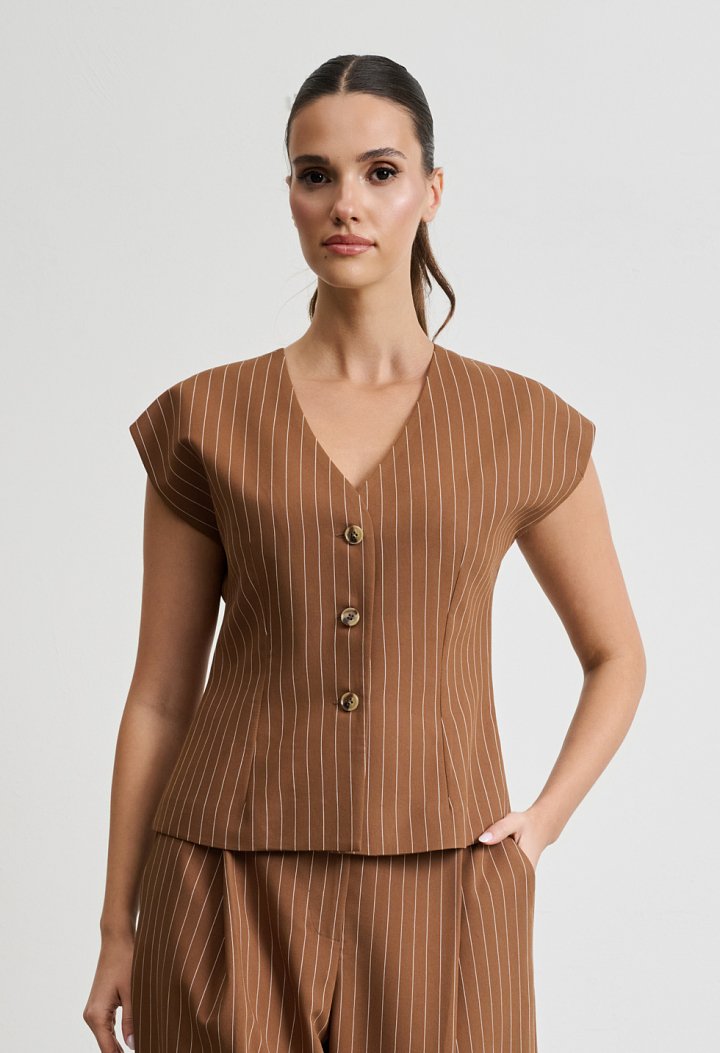 Striped Set with Top and High-Waisted Trousers