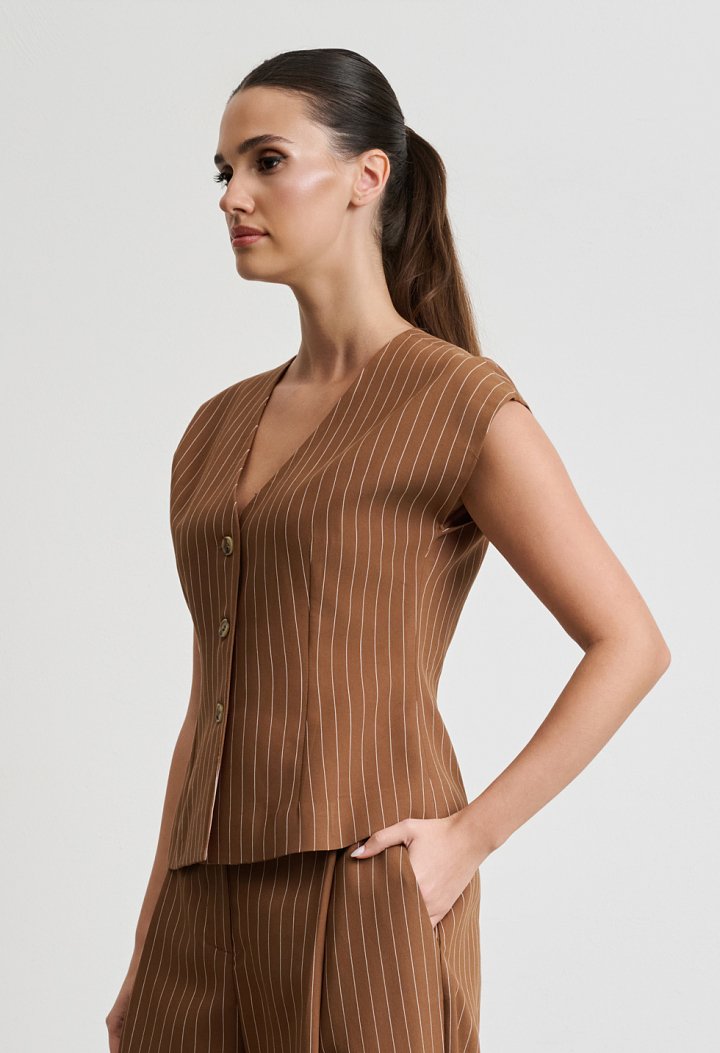 Striped Set with Top and High-Waisted Trousers