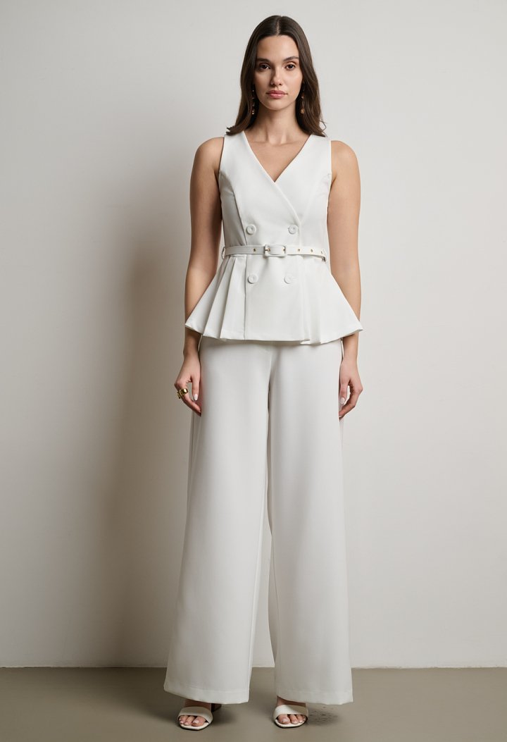 Vest set with belt and high-waisted trousers