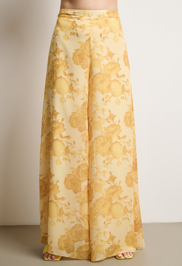 Floral σετ με ασύμμετρο top και παντελόνα