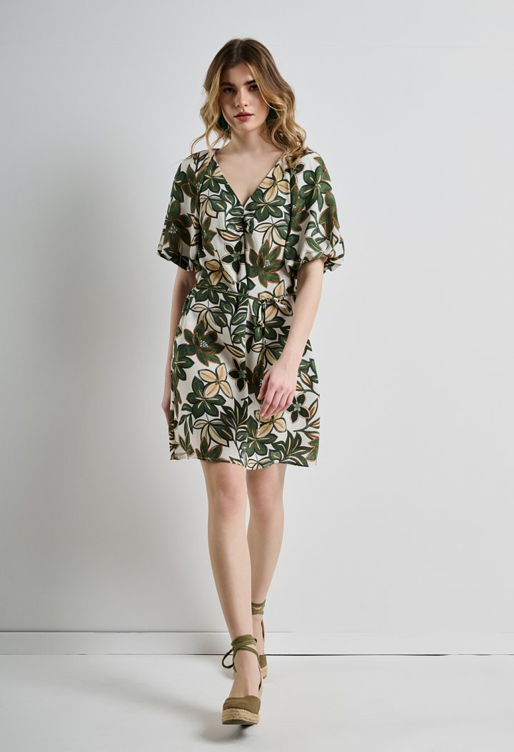 Short dress with a floral pattern.