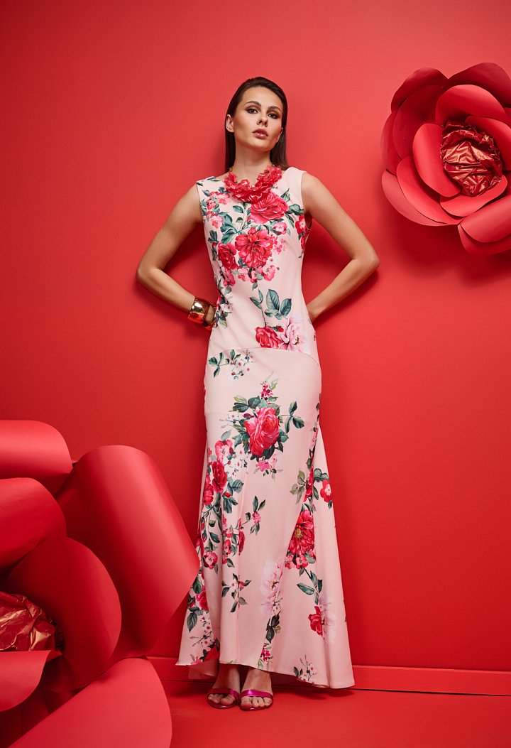 Floral long satin dress