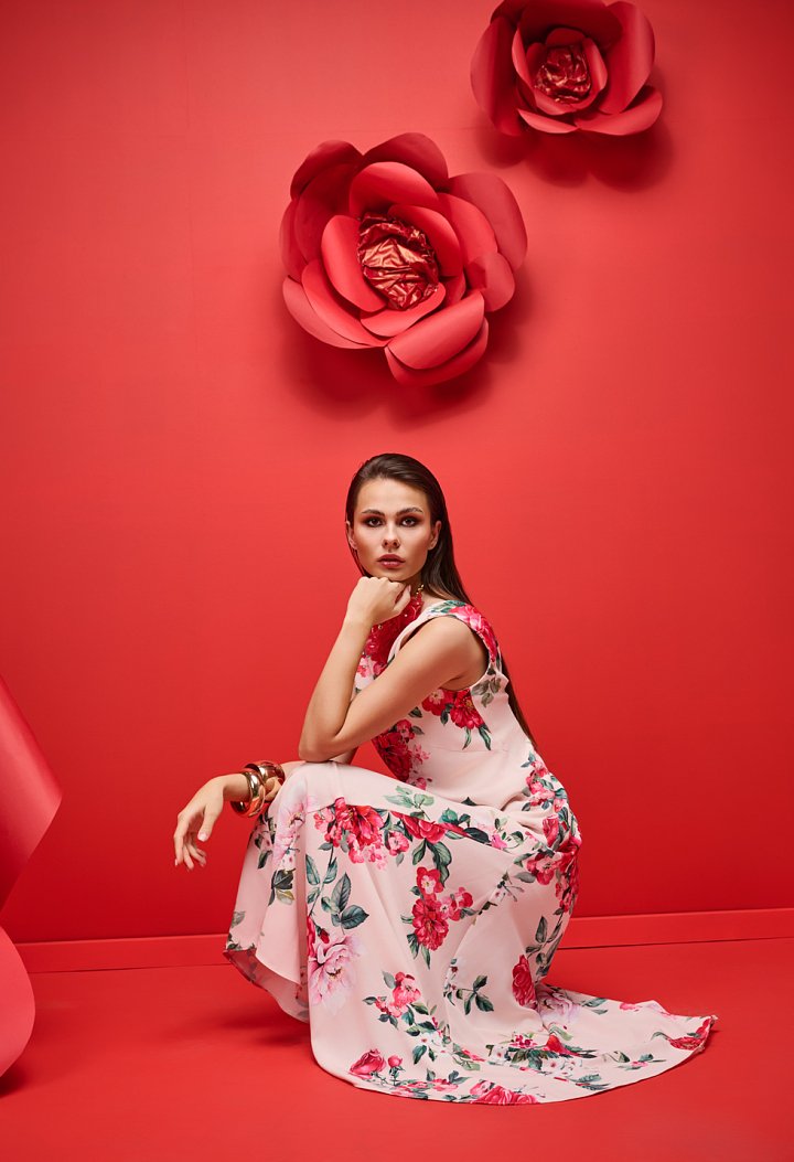 Floral long satin dress