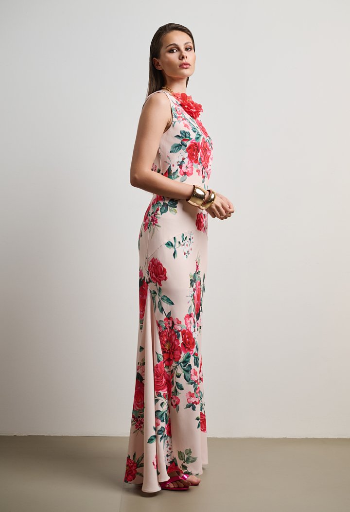 Floral long satin dress