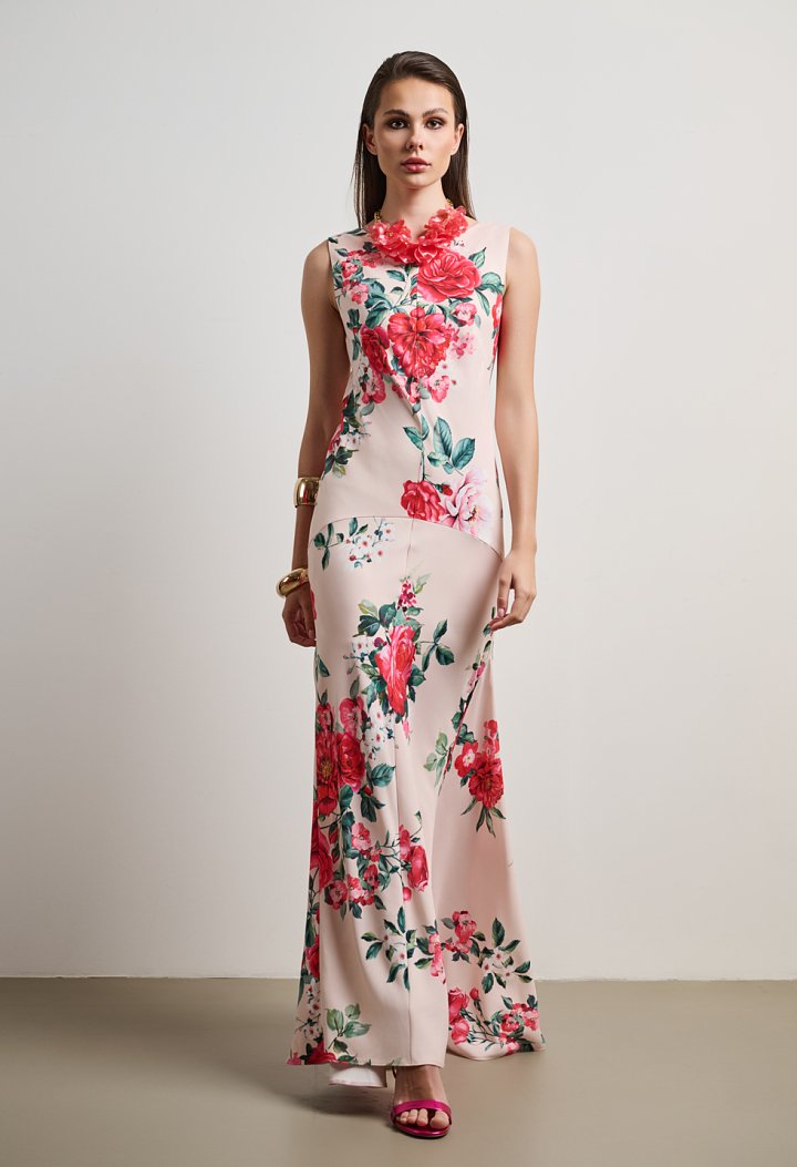 Floral long satin dress