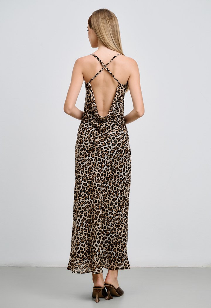 Φόρεμα leopard με ανοιχτή πλάτη